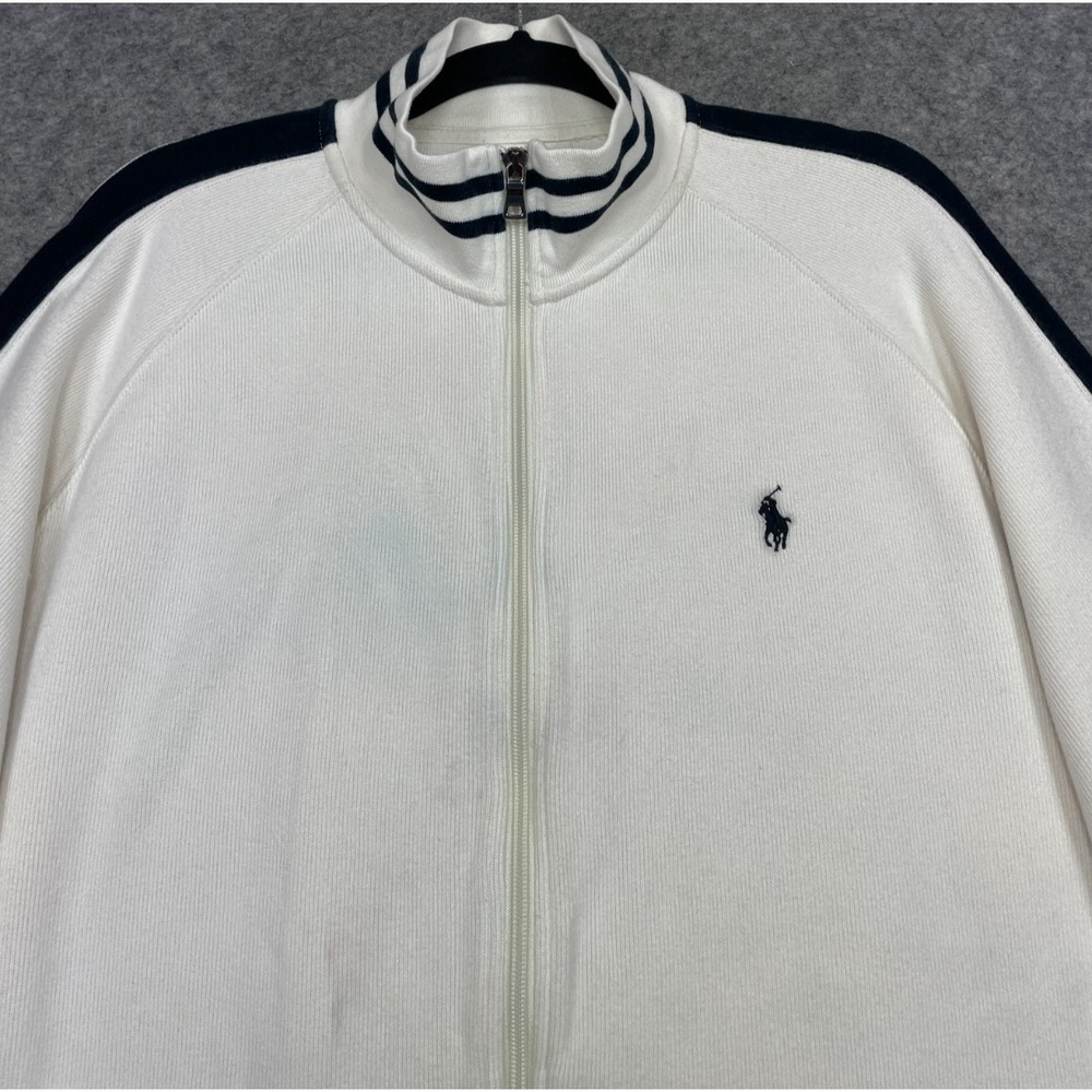 Polo Ralph Lauren Track Jacket Sweatshirt Ivory Black Large Striped Read - Picture 2 of 16